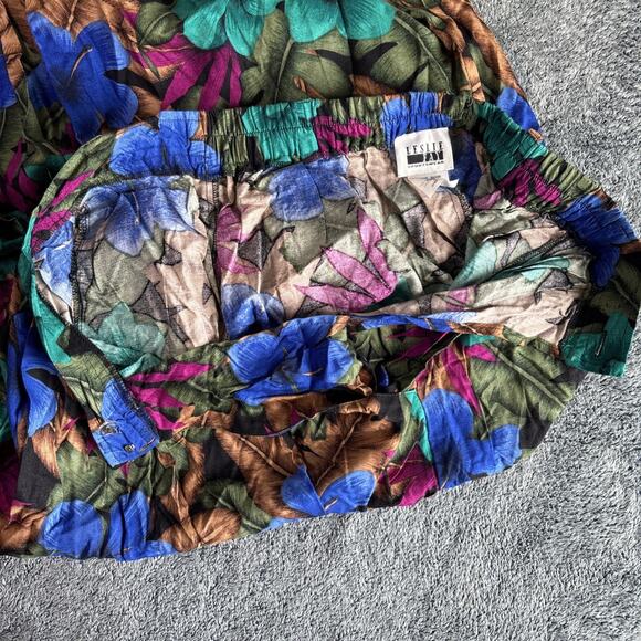 Leslie Fay Sportswear Size 14 Rayon Floral Pleated Skirt Teal Purple Modest Midi - Picture 4 of 6